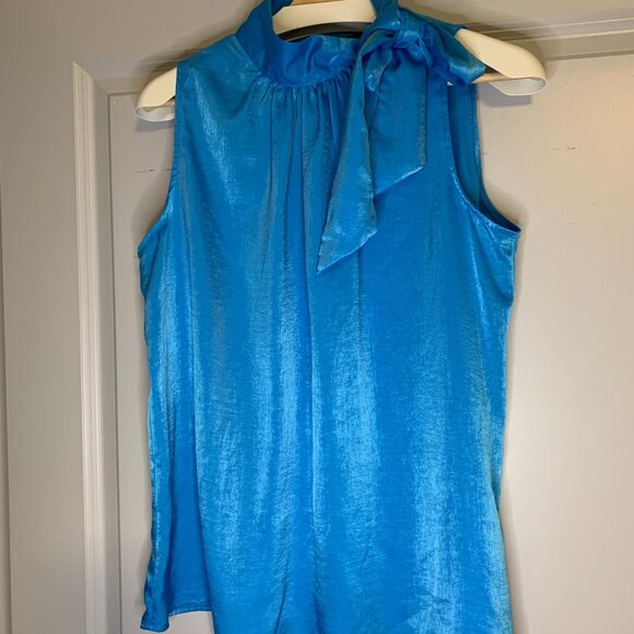 Worthington Sleeveless Gathered Satin Holter Tie Blouse, in Women's Size L - Picture 2 of 10